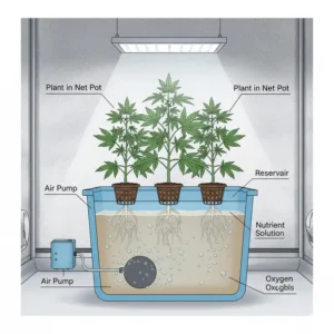 Diagram illustrating a simple deep water culture (DWC) setup, an effective choice for the best hydroponic system for weed.