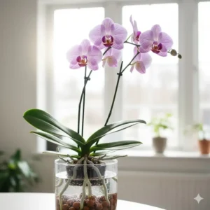 Phalaenopsis orchid blooming beautifully in a system featuring the best flowers for hydroponics, illustrating the success of growing epiphytic flowers without soil.