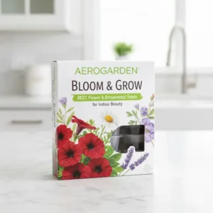 Package art for a specific Aerogarden "Bloom and Grow" kit, showcasing the best aerogarden seeds for flower and ornamental plants.