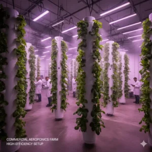 Diagram showing the key components of an aeroponics system, including the reservoir, pump, and misters.
