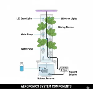 Crisp, fresh lettuce and herbs being harvested from an efficient aeroponics system for sale.