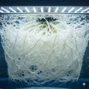 An image showcasing white, healthy, long roots, indicating optimal nutrient and oxygen conditions in a setup using the best hydroponic system for weed.