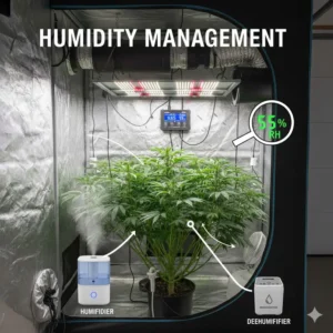 Managing humidity and moisture levels for grow tent climate control.