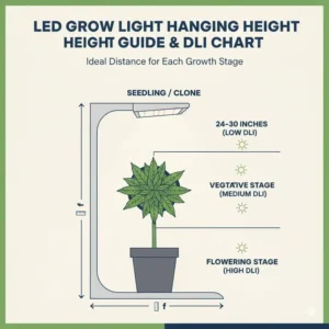 LED lighting distance guide to maintain the best grow tent setup for beginners during all plant stages.