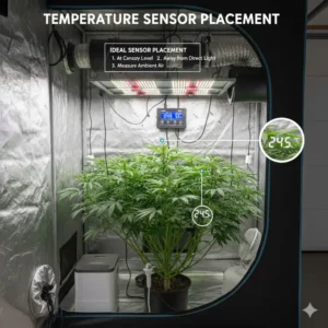 Proper placement of digital sensors for grow tent climate control monitoring