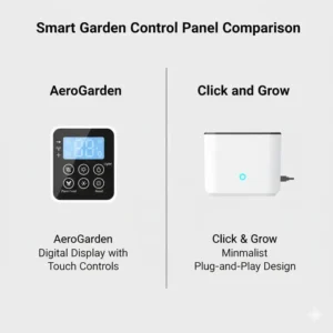 Illustration 4: Comparison of the digital interface and user control panels of aerogarden vs click and grow.