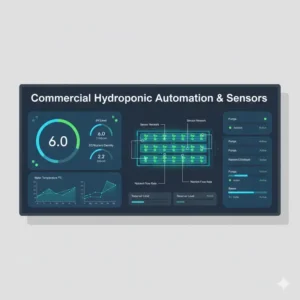 Digital dashboard and sensors for monitoring nutrient levels in commercial hydroponic systems.