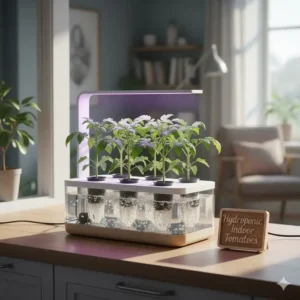 Hydroponic system being used as an efficient method to cultivate the best tomatoes to grow indoors without soil.