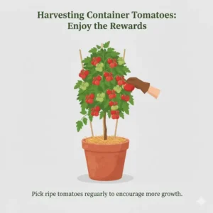 Harvesting ripe tomatoes directly from a successful container plant, the sweet reward of selecting the best tomatoes for container growing.