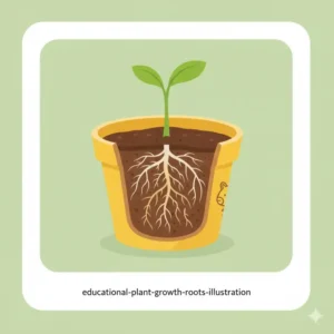 An educational diagram showing the root development inside childrens plant growing kits to teach kids about botany.