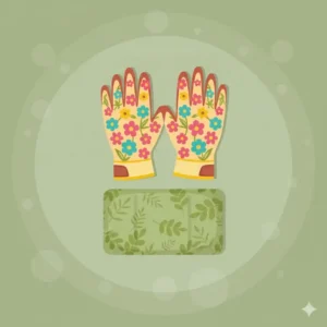 Durable floral gardening gloves and a soft kneeling pad for a gardening starter kit.