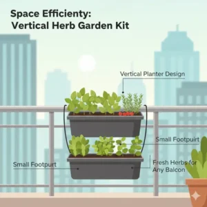 A space-efficient vertical container garden kit perfectly suited for small apartment railings.