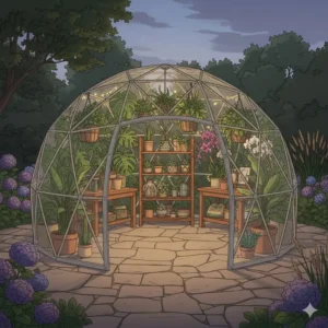 Using a patio dome as a backyard greenhouse for tropical plants.