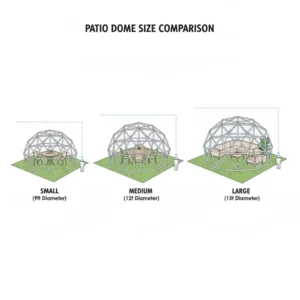 Scale comparison chart showing different sizes of a patio dome.