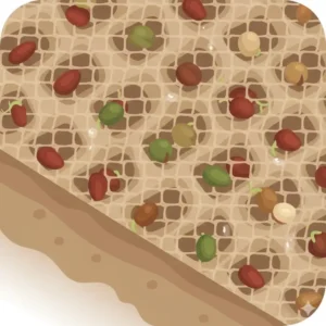 A detailed close-up showing flower seeds embedded in a biodegradable roll out garden mat.