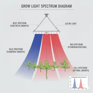Educational diagram explaining the light spectrum used in this seed starter kit with grow light.