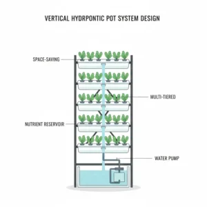 Space-saving vertical hydroponic pot system design ideal for small apartments or urban gardening.