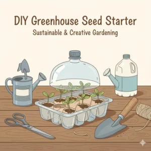 A creative DIY greenhouse seed starter project using recycled plastic bottles and containers.