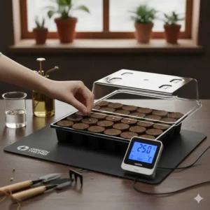 Setting the correct temperature on a heat mat for a professional germination kit for weed.