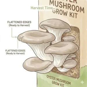 Mature oyster mushrooms on a diy mushroom grow kit ready for harvesting.