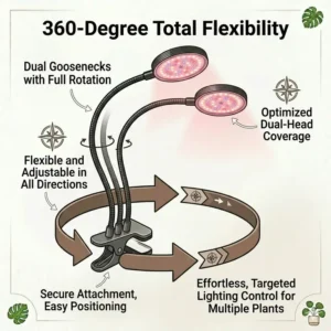 An illustration of the built-in controller for a clamp on grow lights showing brightness and timer settings.