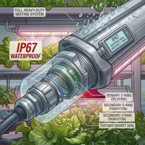 Illustration 7: Indoor tropical plant display and terrarium setup utilizing compact waterproof grow lights.