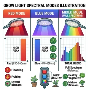 Diagram highlighting the heat dissipation and auto-shutoff safety of modern grow lights with timer.