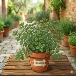 Lush oregano plants spreading as a fragrant groundcover, part of a collection of italian herb plants.
