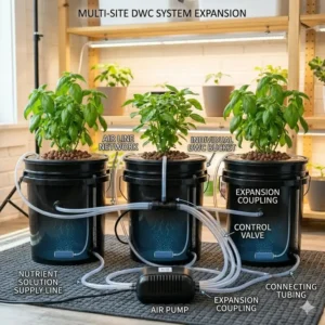 A multi-site hydroponic setup showing how to scale a deep water culture kit for more plants.