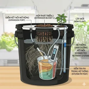 A diagram showing an expanded multi-bucket recirculating hydro dwc system layout.