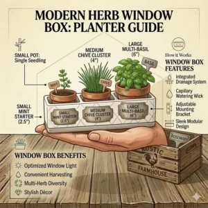 A stylish rectangular window box planter to buy herb pots online for indoor use.