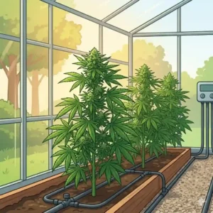 A small, private backyard greenhouse for weed setup.