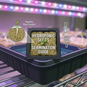 An infographic illustrating the best types of hydroponic seeds for indoor gardening including lettuce and herbs.