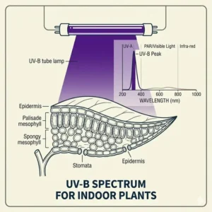 A technical diagram showing the light spectrum emitted by uv lights for plants.