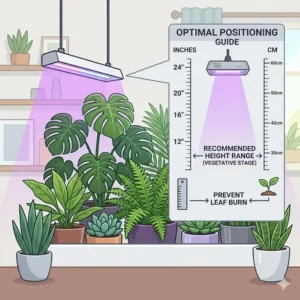 3: An infographic illustrating the optimal distance for positioning uv lights for plants.