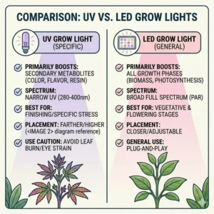 4: A comparison chart highlighting the differences between uv lights for plants and LED grow lights.