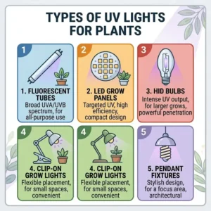 6: A guide showcasing the different types of uv lights for plants available for indoor setups.