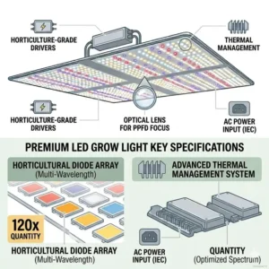 A complete grow tent ventilation layout illustrating how to manage temperature and heat dissipation when installing the best weed grow lights.