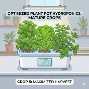 Illustration of an air stone creating oxygen bubbles inside a plant pot hydroponics reservoir to prevent root rot.