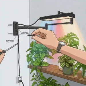 Step-by-step mounting of a wall mounted grow light bracket onto drywall